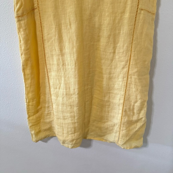 Faherty Ellis Linen Shift Dress Butter Yellow V Neck Lattice Lace Sleeveless-M - Picture 5 of 9